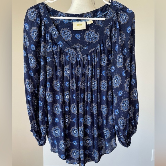 Maeve Anthropologie size 4 Boswell Blouse blue  office casual date  night anthro - Picture 1 of 14